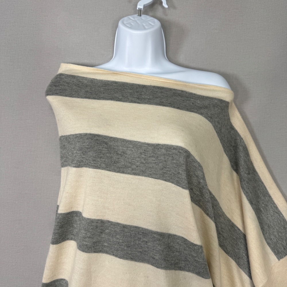 Kerisma Poncho Sweater Women OS Cream Striped Asymmetrical Knit Top Quiet Luxury - Picture 7 of 8